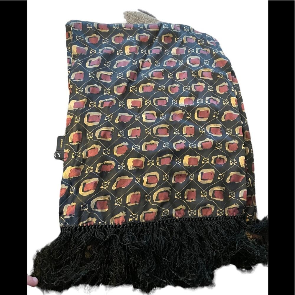 J&X NY 100% Silk Scarf with Fringe Detail Rectangle 11x60